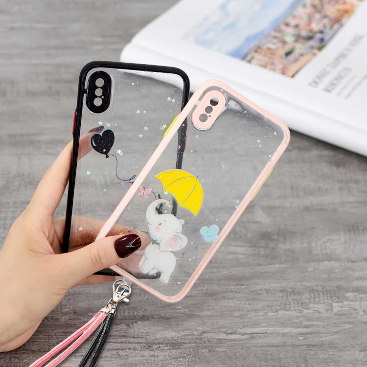For iPhone XS Max Colored Drawing Starry Sky Epoxy TPU Shockproof Case with Neck Lanyard