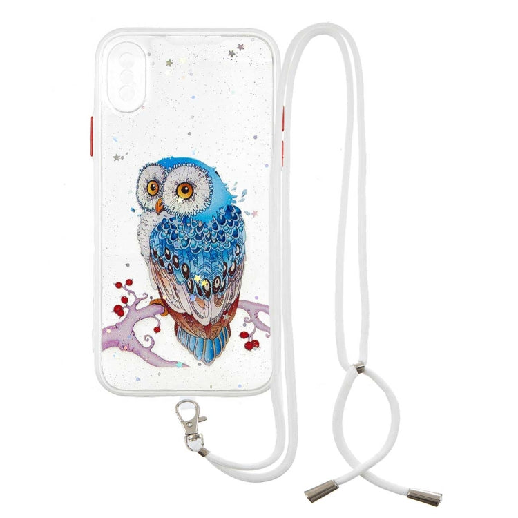 For iPhone XS Max Colored Drawing Starry Sky Epoxy TPU Shockproof Case with Neck Lanyard