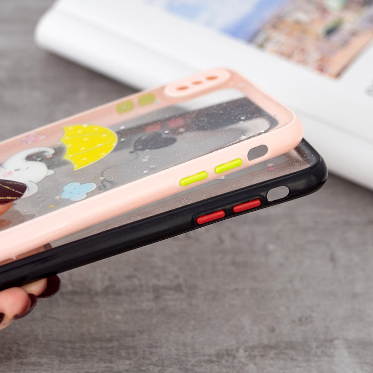 For iPhone XS Max Colored Drawing Starry Sky Epoxy TPU Shockproof Case with Neck Lanyard
