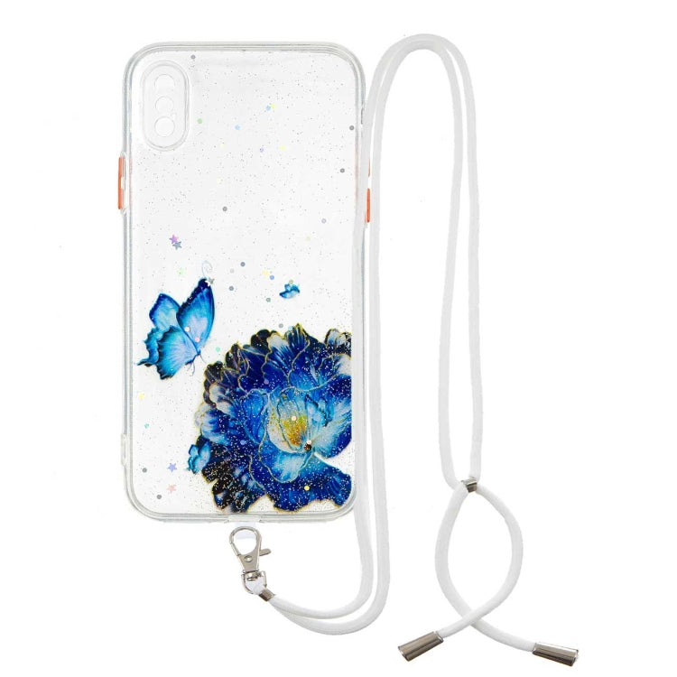 For iPhone XS Max Colored Drawing Starry Sky Epoxy TPU Shockproof Case with Neck Lanyard