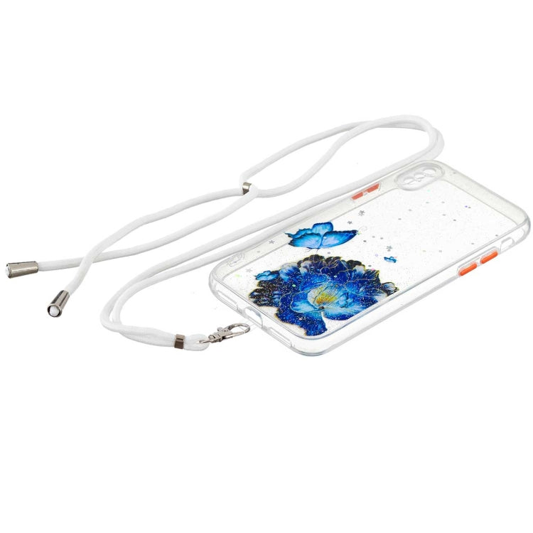 For iPhone XS Max Colored Drawing Starry Sky Epoxy TPU Shockproof Case with Neck Lanyard