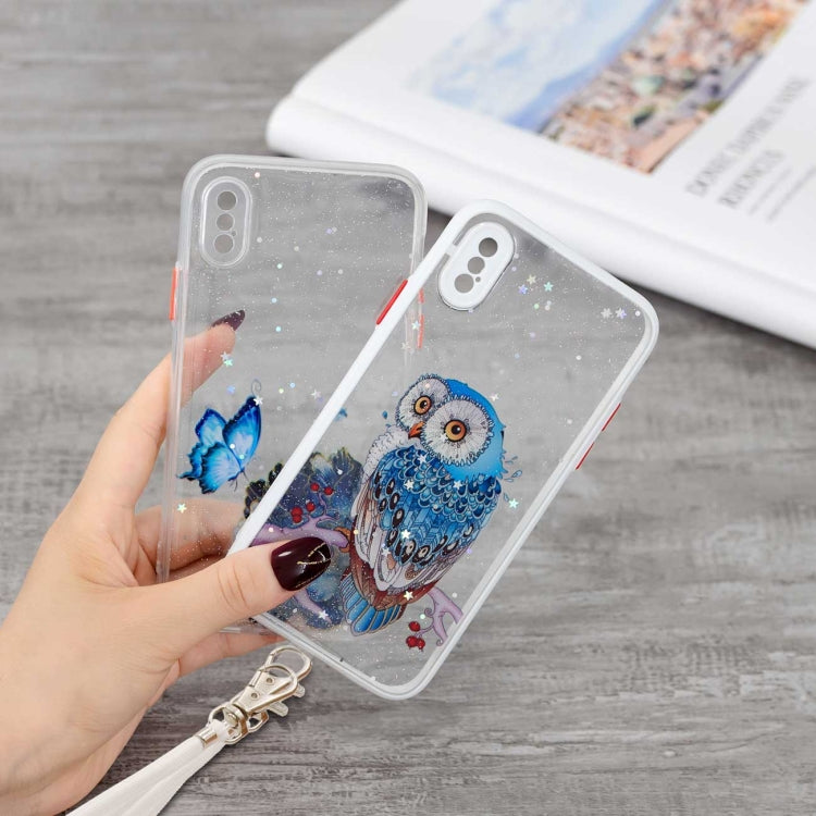 For iPhone XS Max Colored Drawing Starry Sky Epoxy TPU Shockproof Case with Neck Lanyard