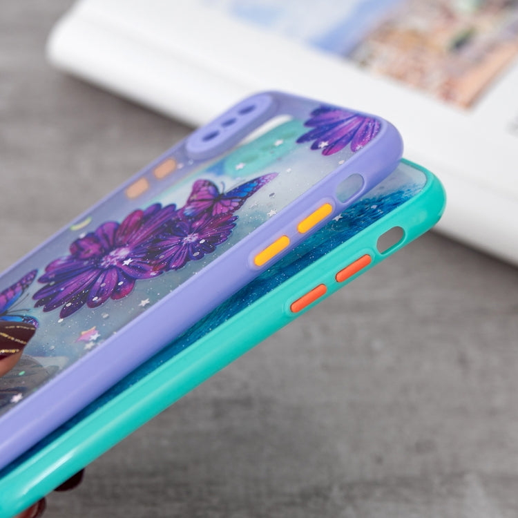 For iPhone XS Max Colored Drawing Starry Sky Epoxy TPU Shockproof Case with Neck Lanyard