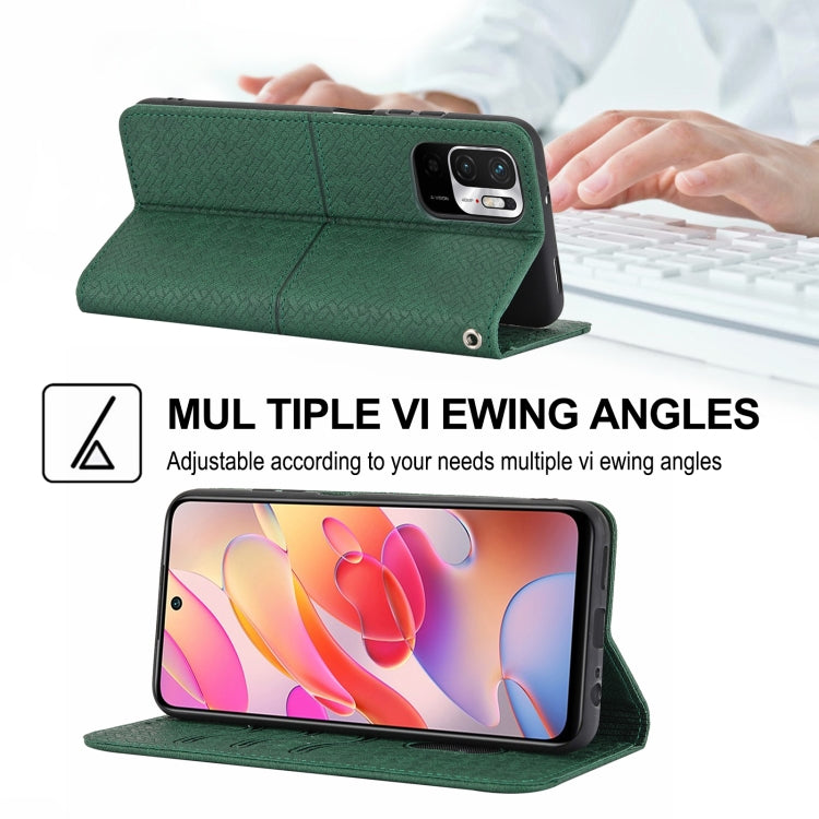 For Xiaomi Redmi Note 10 Woven Texture Stitching Magnetic Horizontal Flip PU Leather Case with Holder & Card Slots & Wallet & Lanyard
