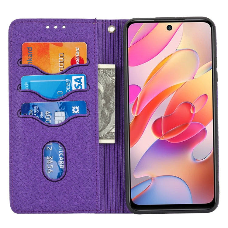 For Xiaomi Redmi Note 10 Woven Texture Stitching Magnetic Horizontal Flip PU Leather Case with Holder & Card Slots & Wallet & Lanyard