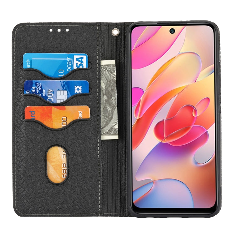 For Xiaomi Redmi Note 10 Woven Texture Stitching Magnetic Horizontal Flip PU Leather Case with Holder & Card Slots & Wallet & Lanyard