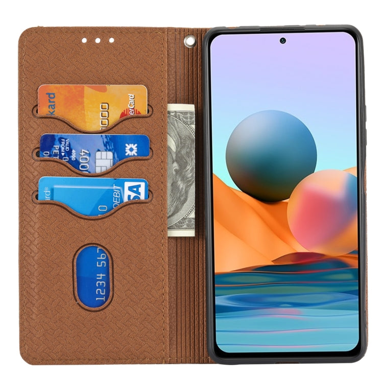 For Xiaomi Redmi Note 10 Pro 5G Woven Texture Stitching Magnetic Horizontal Flip PU Leather Case with Holder & Card Slots & Wallet & Lanyard