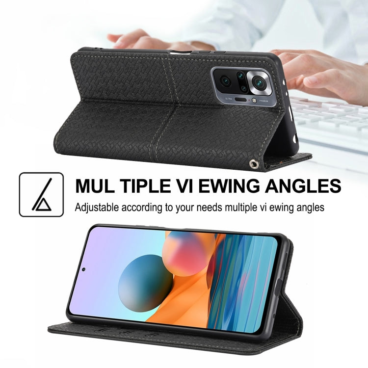 For Xiaomi Redmi Note 10 Pro 5G Woven Texture Stitching Magnetic Horizontal Flip PU Leather Case with Holder & Card Slots & Wallet & Lanyard