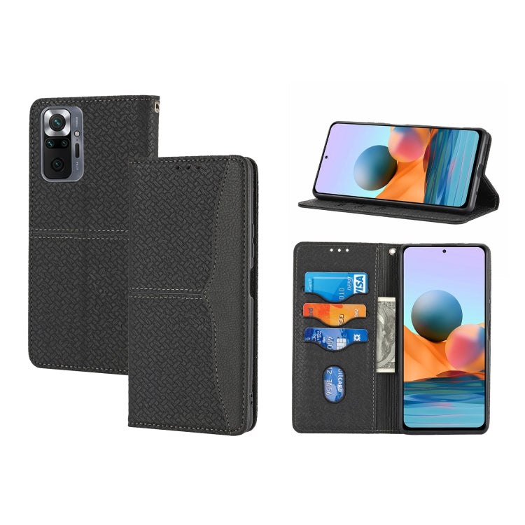 For Xiaomi Redmi Note 10 Pro Max Woven Texture Stitching Magnetic Horizontal Flip PU Leather Case with Holder & Card Slots & Wallet & Lanyard