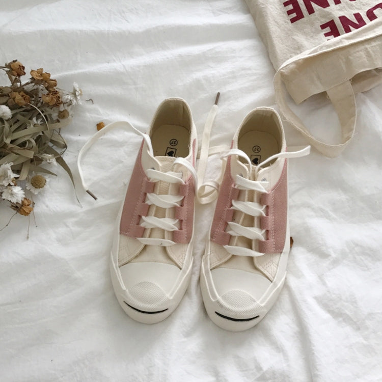 Classic Patchwork Low-top Canvas Shoes Students Open Laughed Board Shoes, Size:36(Pink)