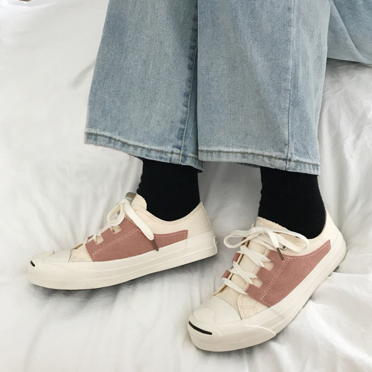 Classic Patchwork Low-top Canvas Shoes Students Open Laughed Board Shoes, Size:36(Pink)