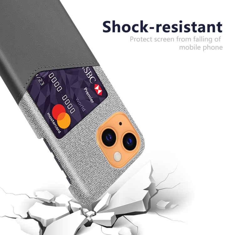 For iPhone 13 mini Cloth Texture PC + PU Leather Back Cover Shockproof Case with Card Slot