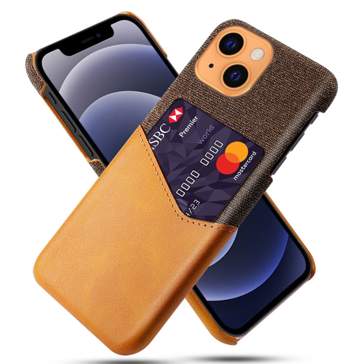 For iPhone 13 Cloth Texture PC + PU Leather Back Cover Shockproof Case with Card Slot