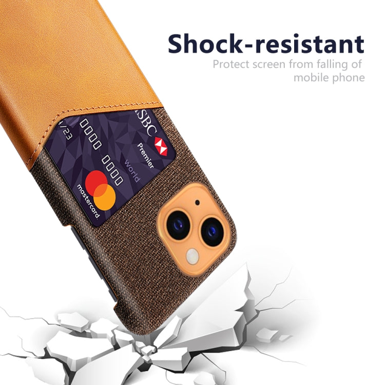 For iPhone 13 Cloth Texture PC + PU Leather Back Cover Shockproof Case with Card Slot
