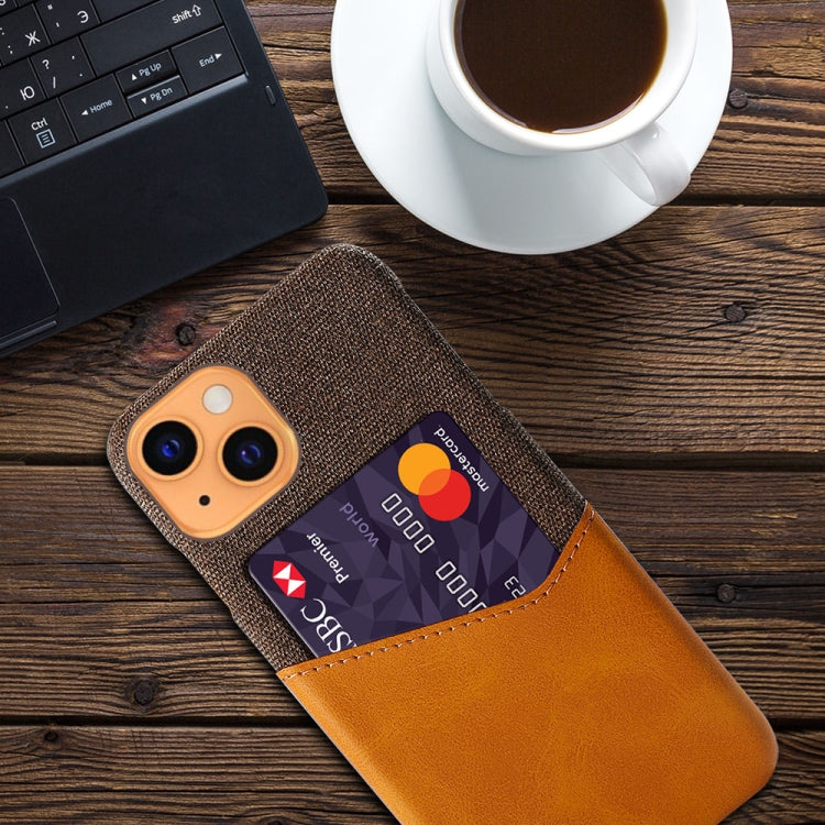 For iPhone 13 Cloth Texture PC + PU Leather Back Cover Shockproof Case with Card Slot