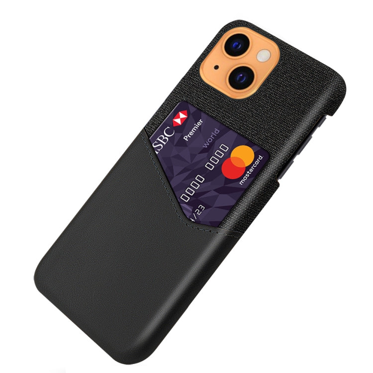 For iPhone 13 Cloth Texture PC + PU Leather Back Cover Shockproof Case with Card Slot