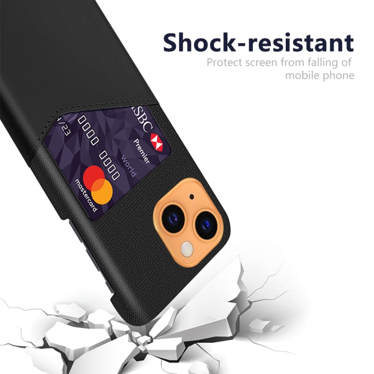 For iPhone 13 Cloth Texture PC + PU Leather Back Cover Shockproof Case with Card Slot