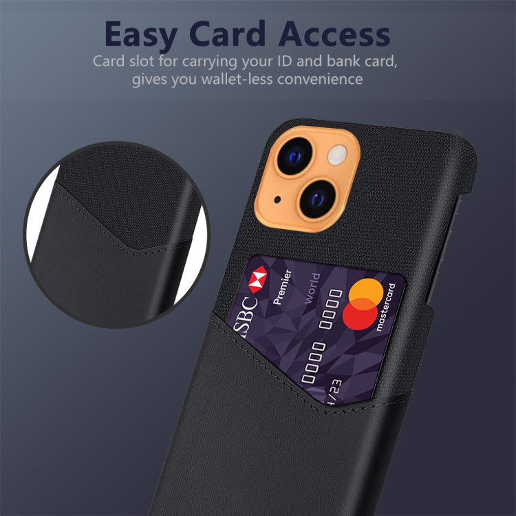 For iPhone 13 Cloth Texture PC + PU Leather Back Cover Shockproof Case with Card Slot