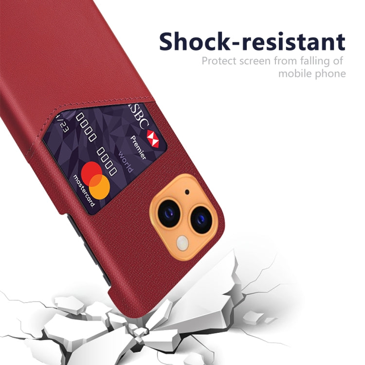 For iPhone 13 Cloth Texture PC + PU Leather Back Cover Shockproof Case with Card Slot