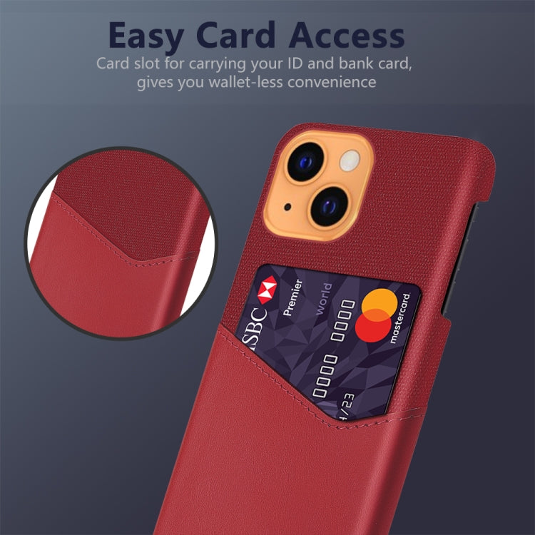 For iPhone 13 Cloth Texture PC + PU Leather Back Cover Shockproof Case with Card Slot