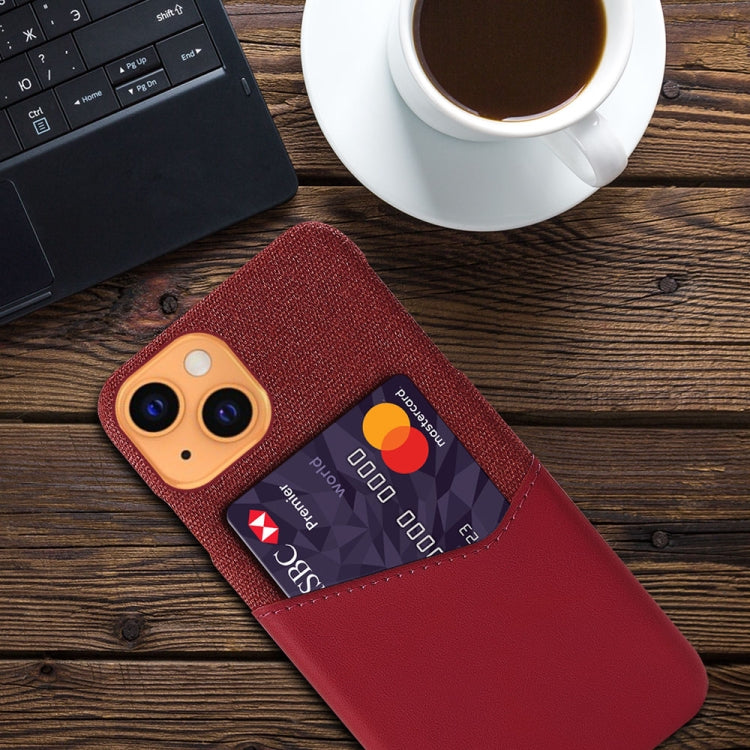 For iPhone 13 Cloth Texture PC + PU Leather Back Cover Shockproof Case with Card Slot