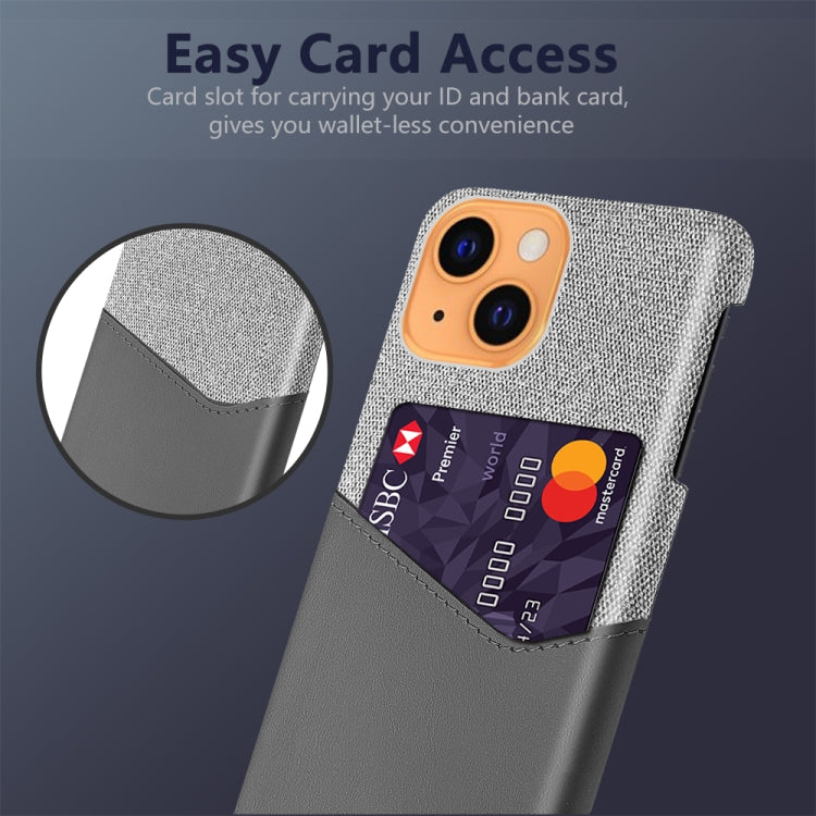 For iPhone 13 Cloth Texture PC + PU Leather Back Cover Shockproof Case with Card Slot