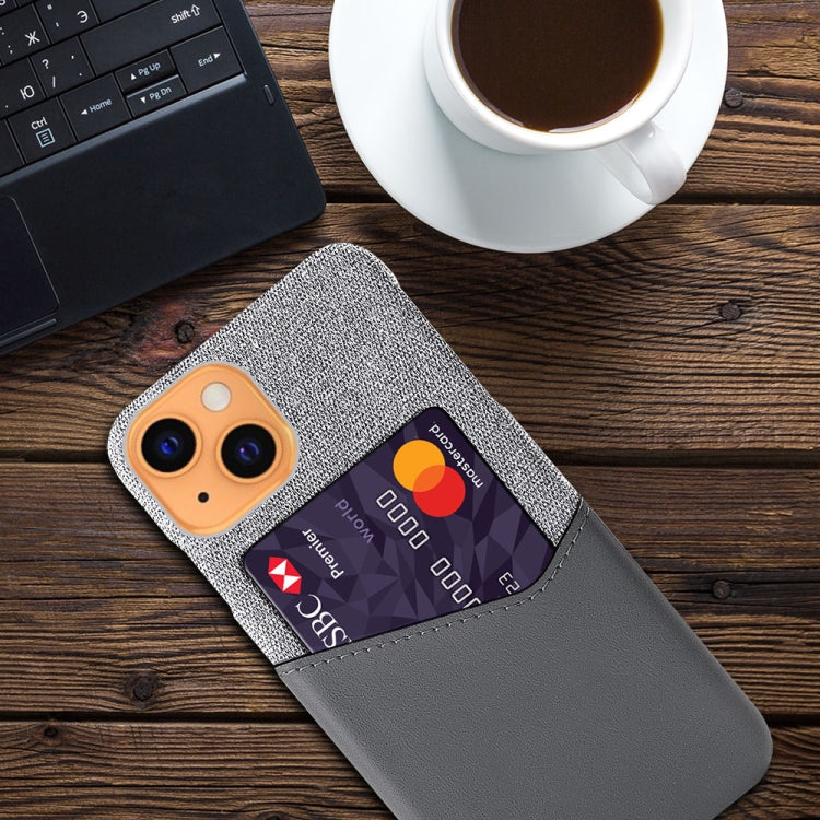 For iPhone 13 Cloth Texture PC + PU Leather Back Cover Shockproof Case with Card Slot