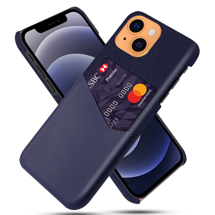For iPhone 13 Cloth Texture PC + PU Leather Back Cover Shockproof Case with Card Slot
