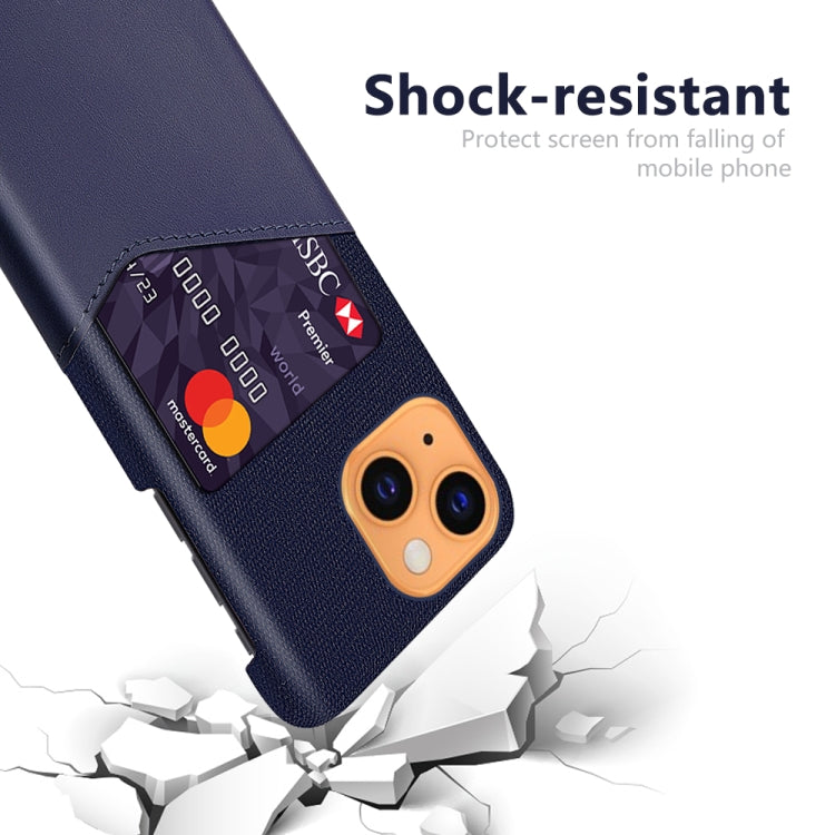 For iPhone 13 Cloth Texture PC + PU Leather Back Cover Shockproof Case with Card Slot