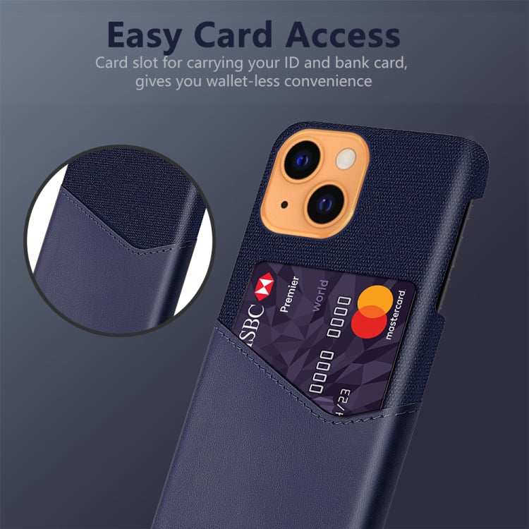 For iPhone 13 Cloth Texture PC + PU Leather Back Cover Shockproof Case with Card Slot