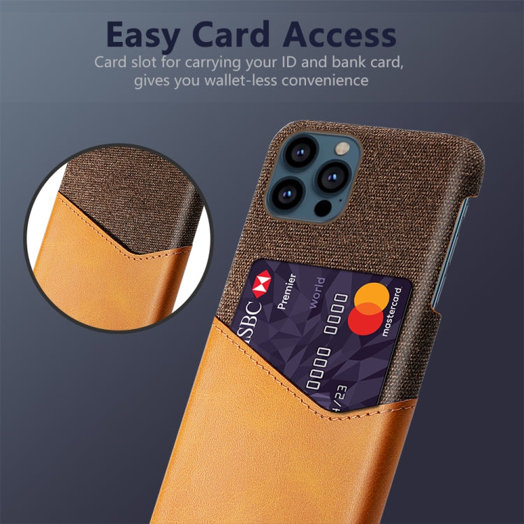For iPhone 13 Pro Cloth Texture PC + PU Leather Back Cover Shockproof Case with Card Slot