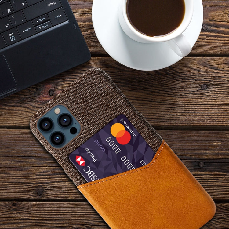 For iPhone 13 Pro Cloth Texture PC + PU Leather Back Cover Shockproof Case with Card Slot