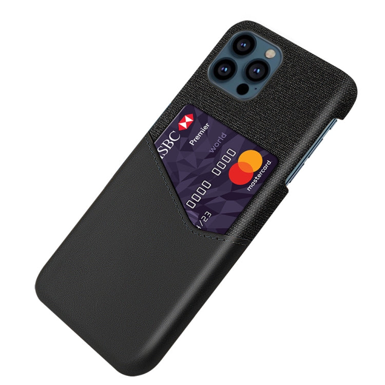 For iPhone 13 Pro Cloth Texture PC + PU Leather Back Cover Shockproof Case with Card Slot