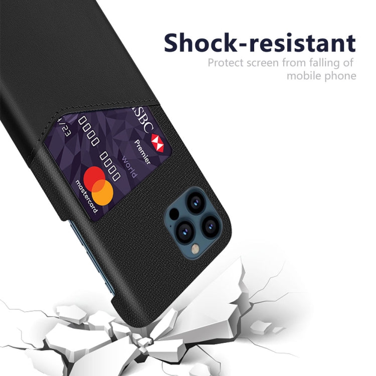 For iPhone 13 Pro Cloth Texture PC + PU Leather Back Cover Shockproof Case with Card Slot