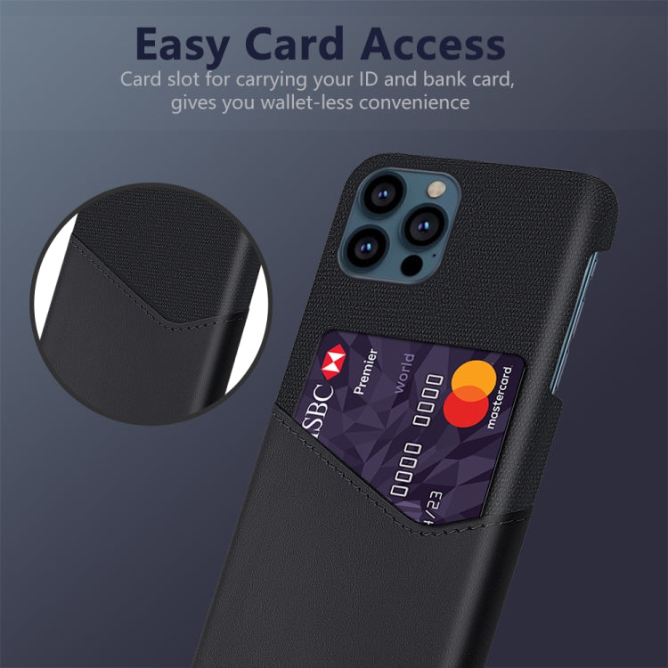 For iPhone 13 Pro Cloth Texture PC + PU Leather Back Cover Shockproof Case with Card Slot