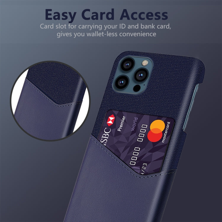 For iPhone 13 Pro Cloth Texture PC + PU Leather Back Cover Shockproof Case with Card Slot