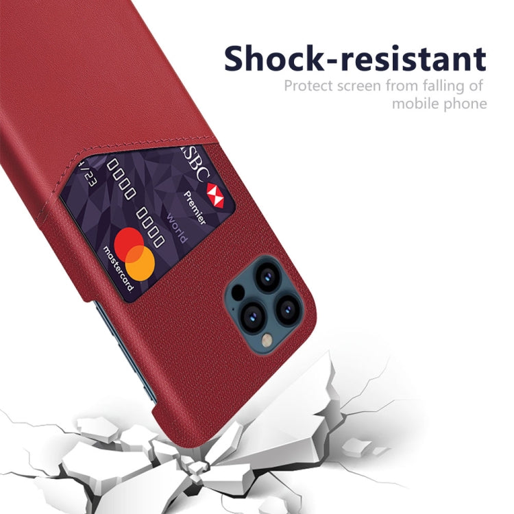 For iPhone 13 Pro Max Cloth Texture PC + PU Leather Back Cover Shockproof Case with Card Slot