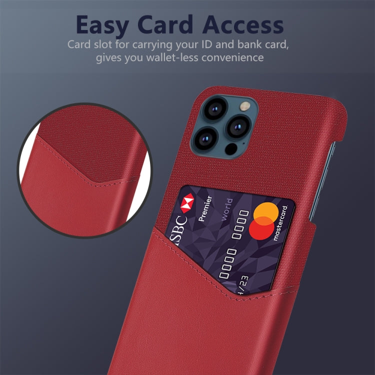 For iPhone 13 Pro Max Cloth Texture PC + PU Leather Back Cover Shockproof Case with Card Slot