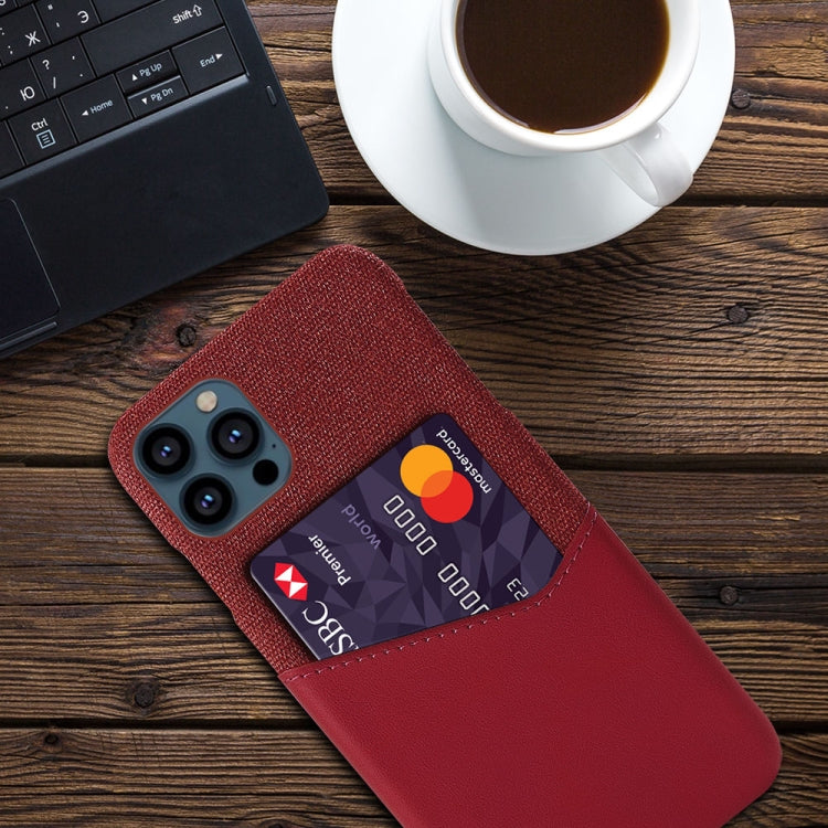 For iPhone 13 Pro Max Cloth Texture PC + PU Leather Back Cover Shockproof Case with Card Slot
