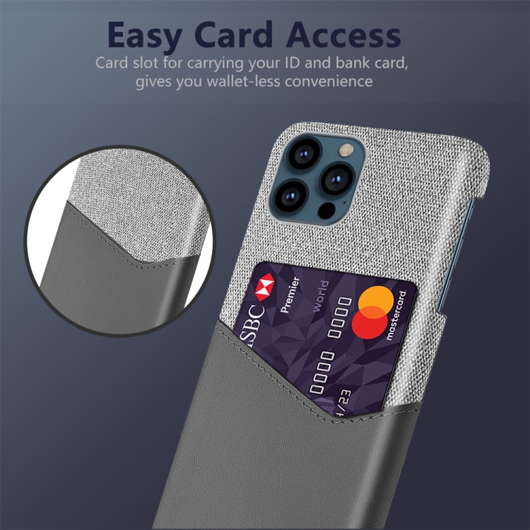 For iPhone 13 Pro Max Cloth Texture PC + PU Leather Back Cover Shockproof Case with Card Slot