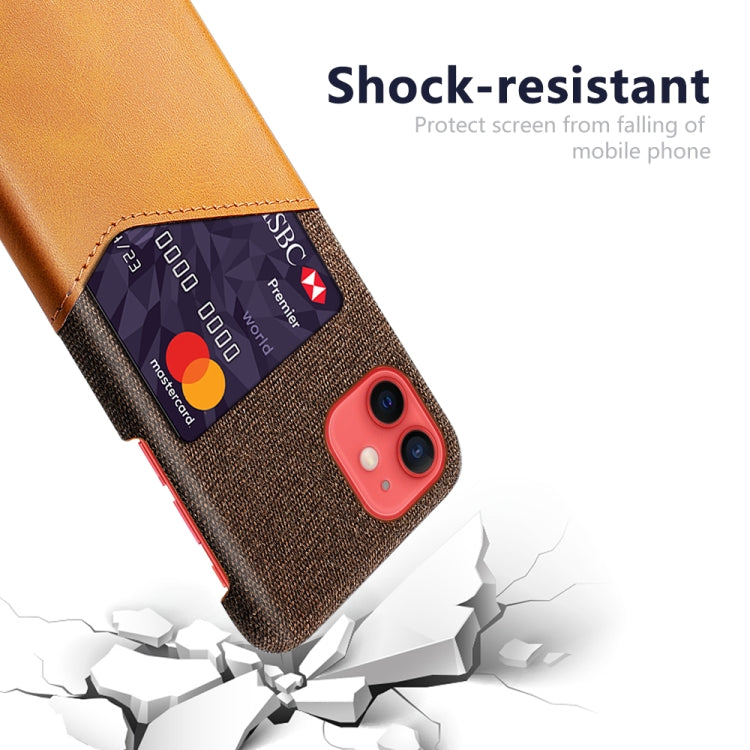 For iPhone 12 mini Cloth Texture PC + PU Leather Back Cover Shockproof Case with Card Slot