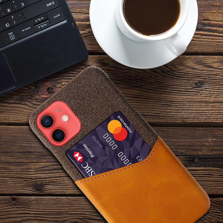 For iPhone 12 mini Cloth Texture PC + PU Leather Back Cover Shockproof Case with Card Slot