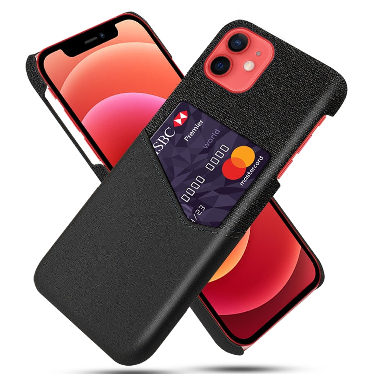 For iPhone 12 mini Cloth Texture PC + PU Leather Back Cover Shockproof Case with Card Slot