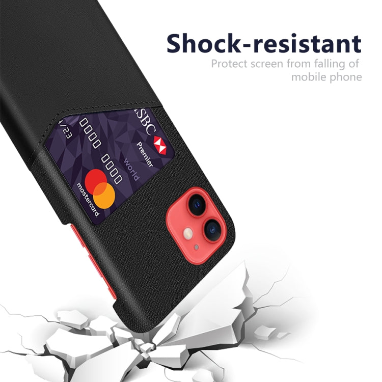 For iPhone 12 mini Cloth Texture PC + PU Leather Back Cover Shockproof Case with Card Slot