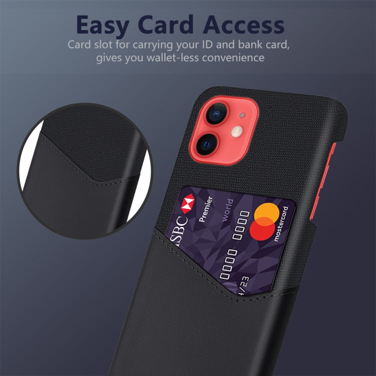 For iPhone 12 mini Cloth Texture PC + PU Leather Back Cover Shockproof Case with Card Slot