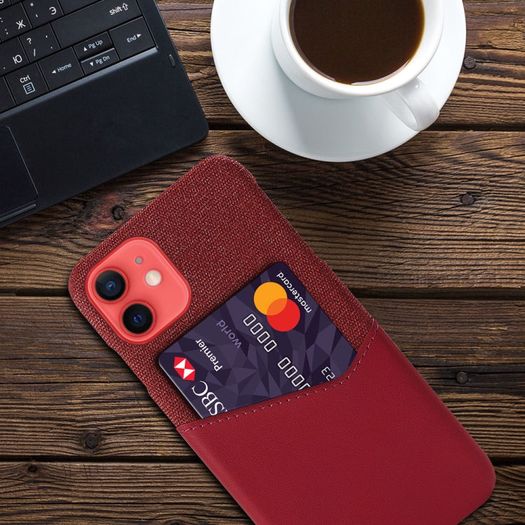 For iPhone 12 mini Cloth Texture PC + PU Leather Back Cover Shockproof Case with Card Slot