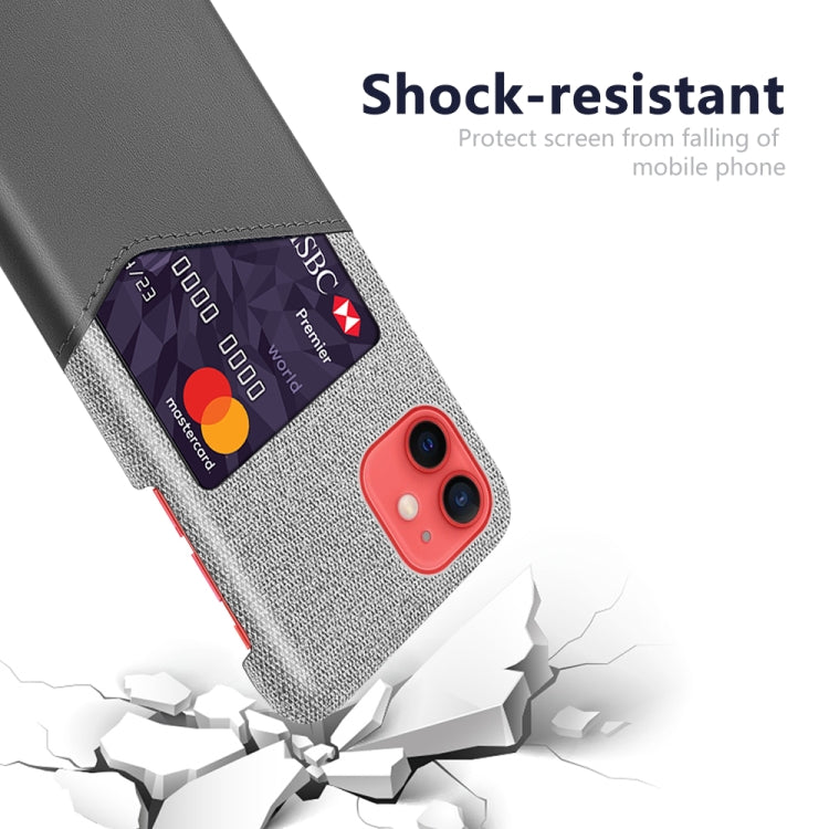 For iPhone 12 mini Cloth Texture PC + PU Leather Back Cover Shockproof Case with Card Slot