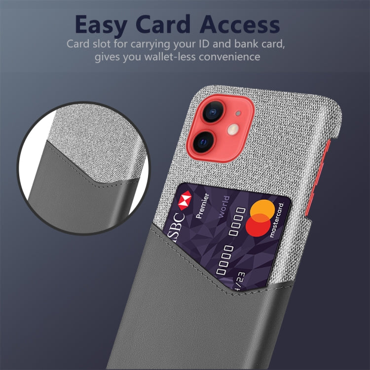 For iPhone 12 mini Cloth Texture PC + PU Leather Back Cover Shockproof Case with Card Slot