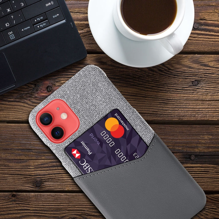 For iPhone 12 mini Cloth Texture PC + PU Leather Back Cover Shockproof Case with Card Slot