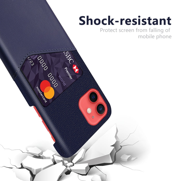 For iPhone 12 mini Cloth Texture PC + PU Leather Back Cover Shockproof Case with Card Slot
